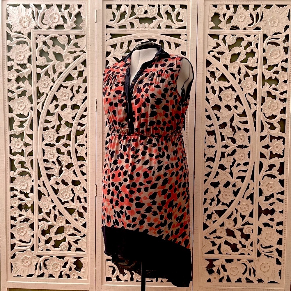 Indulge - Navy & Coral Printed Chiffon Dress